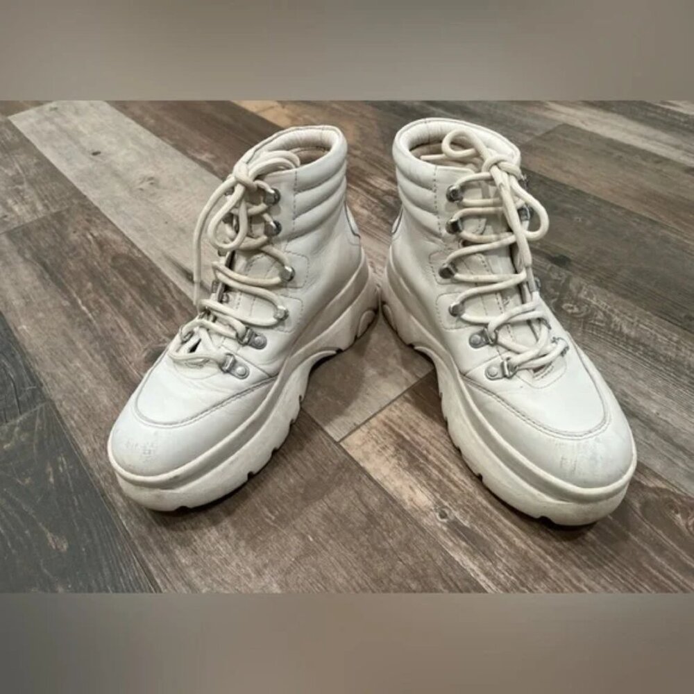 Steve Madden Husky platform white leather high top sneaker shoe sz 7.5